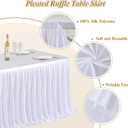 17FT White Table Skirt for Rectangle Tables Wrinkle Resistant Polyester Pleated Ruffle Table Skirt for Wedding Banquet Baby Shower Birthday Party Decoration Desk Skirt for Teacher Desk