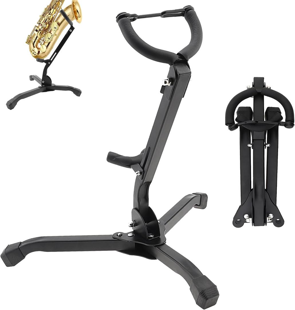 REMAGIC Alto & Tenor Saxophone Stand, Foldable Saxophone Stand Holder Rack, Adjustable Metal Sax Tripod Holder Rack, Portable Musical Instrument Accessories