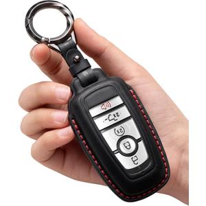 for Ford Key Fob Cover Leather Key Case Holder Keychain Compatible with Bronco F150 Explorer Mustang Escape Mach E F250 Truck King Ranch Expedition Accessories -Black
