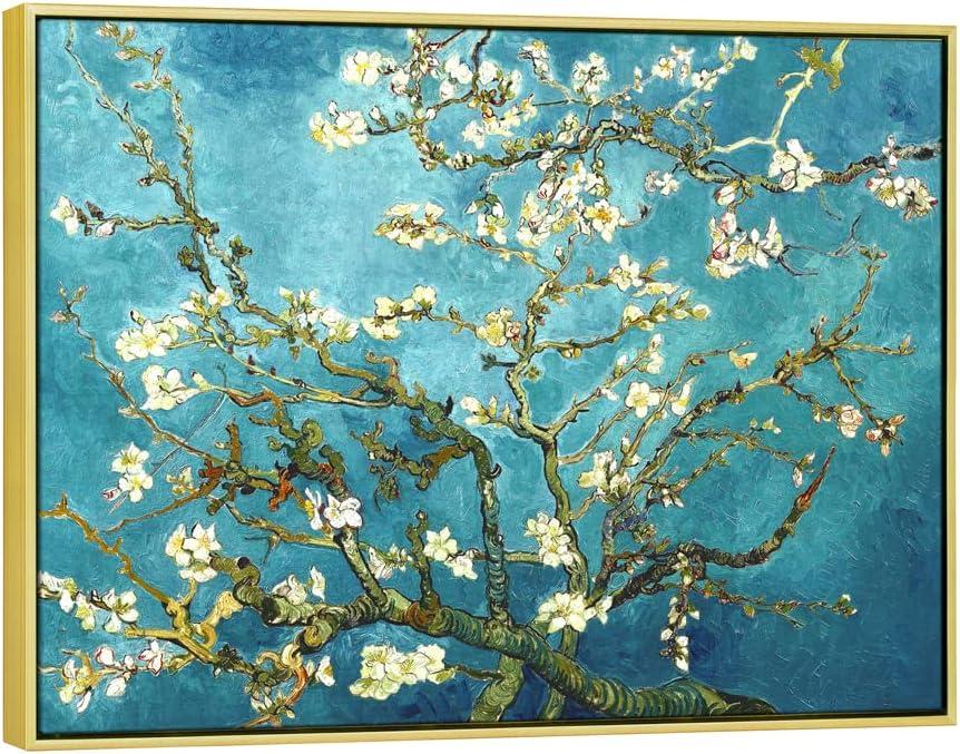 Wieco Art Framed Wall Art Almond Blossom Floral Giclee Canvas Prints of Van Gogh Famous Oil Paintings Reproduction Flowers Pictures on Canvas Wall Art for Bedroom Home Decorations, 24x36"