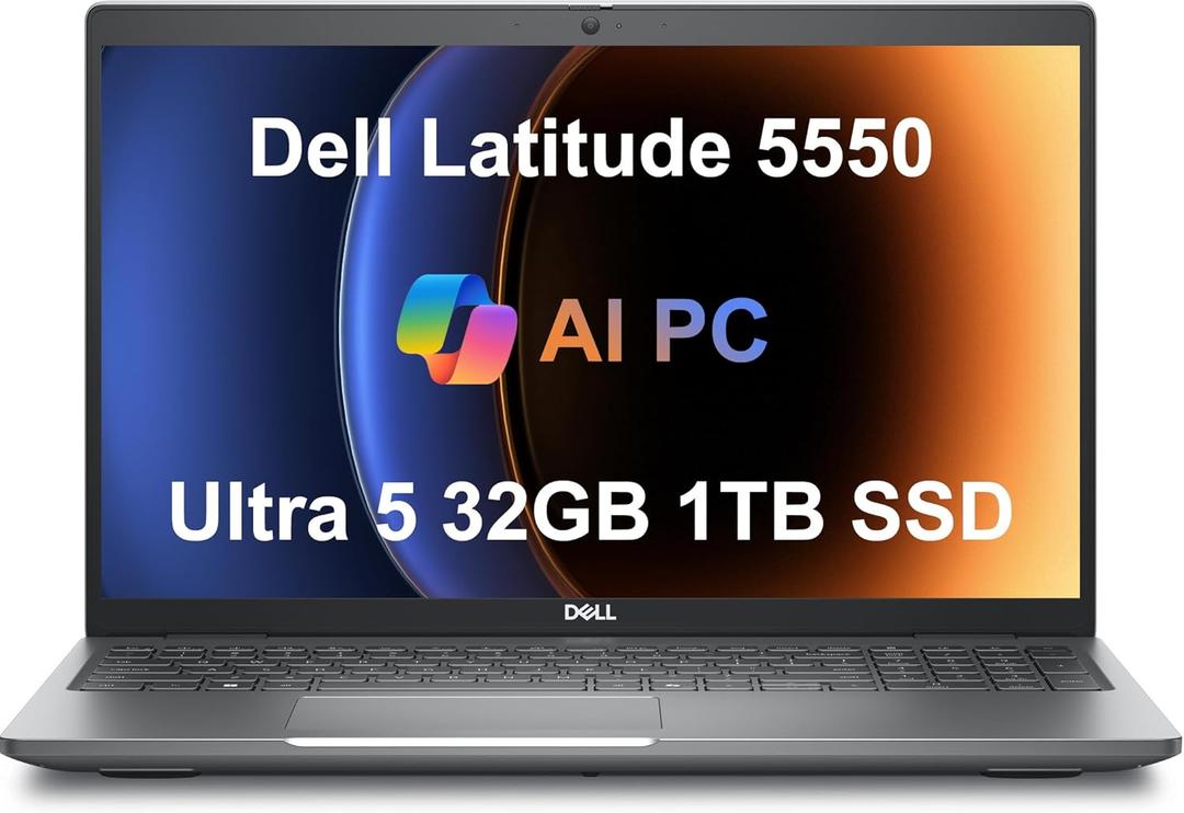 Dell Latitude 5550 5000 Business AI PC Laptop (15.6" FHD Anti-Glare, Intel 12-Core Ultra 5 125U (Beat i7-1355U), 32GB DDR5 RAM, 1TB SSD) Backlit, FHD RGB Webcam, Thunderbolt 4, Ethernet, Win 11 Pro