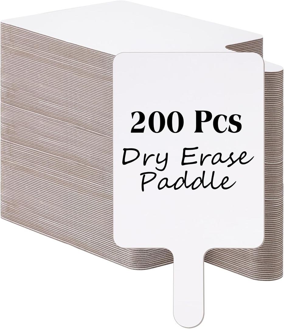 Seajan 200 Pack Dry Erase Answer Paddle Bulk Whiteboard Wooden Handheld Double Sided Auction Paddles Dry Erase Answer Board for Classroom Teaching Office Meeting Family Party, (Rectangle)
