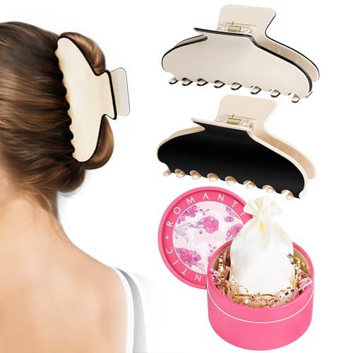 TOCESS Cellulose Acetate Claw Clips: 2-Pack Large Neutral Jaw Hair Clips for Women with Thick or Thin, Long & Curly Hair, Black & White XL Strong Hold Biodegradable Claw Clip