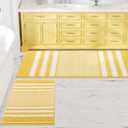 Bathroom Rugs Set 2 Piece, Extra Soft and Absorbent Fluffy Striped Chenille Bath Mat Rug Set, Non Slip Bathroom Floor Mat, Machine Washable (21" x 47" Plus 17" x 25", Yellow)