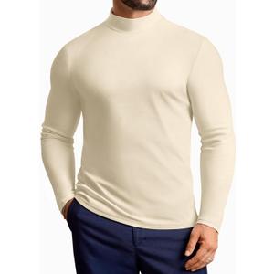 Vssjavun Mens Mock Turtleneck Long Sleeve Shirts Casual Slim Fit Undershirt Lightweight T-Shirt for Outdoor & Business (Small, Beige)