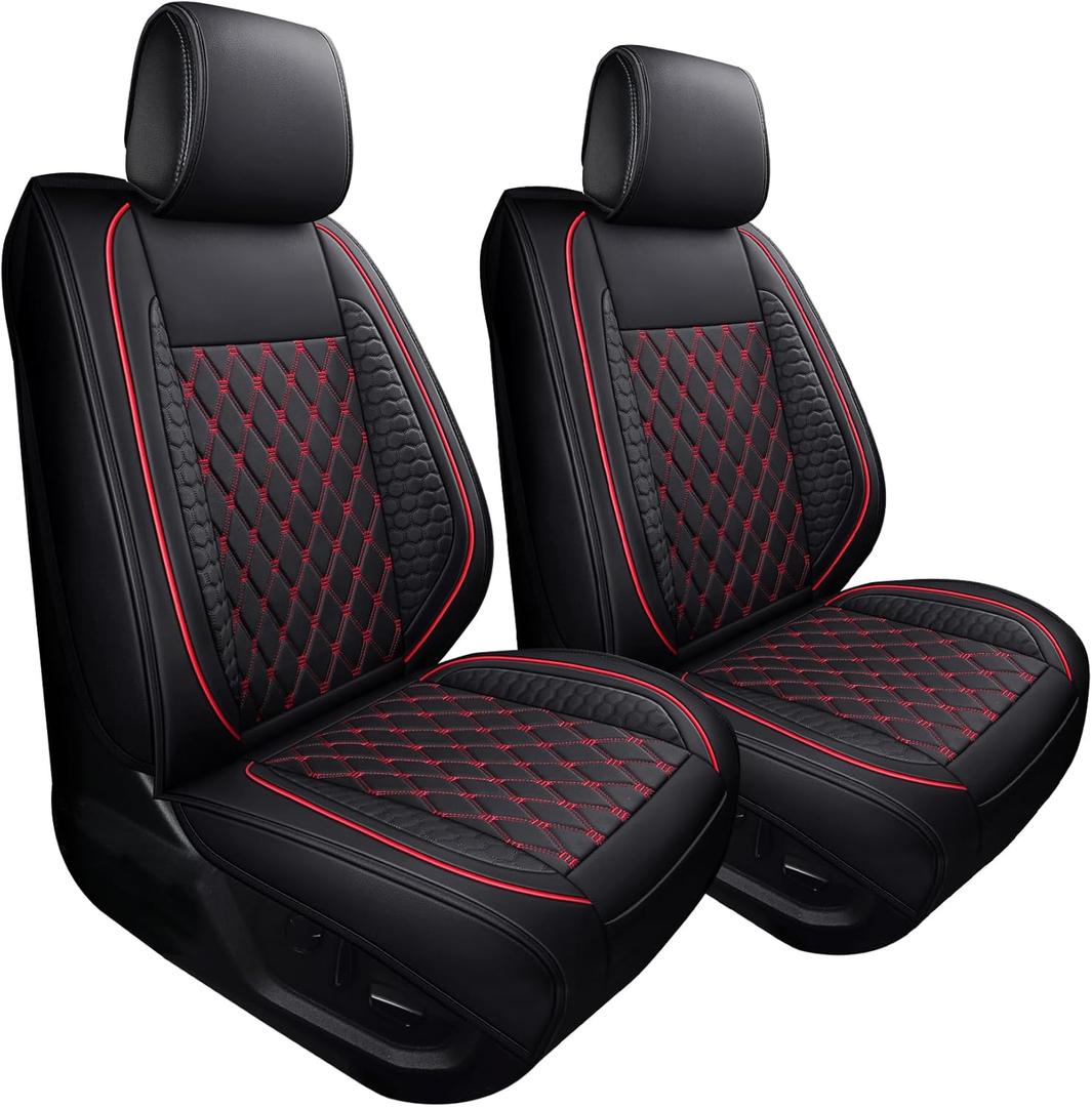 Tomatoman F150 Seat Covers Compatible with 2009-2026 Ford F150 2017-2026 F250 F350 F450 Trucks Crew Cab with Waterproof Faux Leather Super Duty Limited Fx4 XLT Pickup Cushion(2PCS Front/Black-Red)