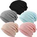 SATINIOR 5 Pieces Women's Slouchy Beanie Chemo Hat Stretch Cancer Head Wraps Sleep Head Scarf for Cancer Patient (Bright Color)