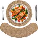 Kochorie Set of 12 Round Woven Placemats 15 Inch Bulrush Placemats Natural Handwoven Boho Rattan Wicker Table Mats for Farmhouse & Home Dining