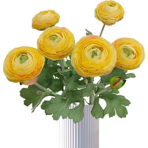 ATFL Yellow Ranunculus Artificial Flowers,6 Pcs Artificial Faux Silk Ranunculus Flowers with Real Touch Stems,Fake Peony Flowers for Floral Arrangements DIY Wedding Bouquet Party Table Home Decor