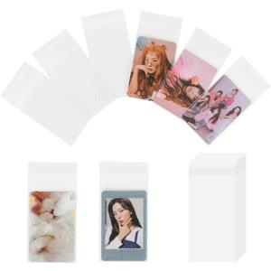 Baskiss 100 Packs Photocard Sleeves, 59 x 90 mm 200 Microns Kpop Clear Sleeves Idol Photo Cards Transparent Protector Trading Cards Shield Cover (Sealable)