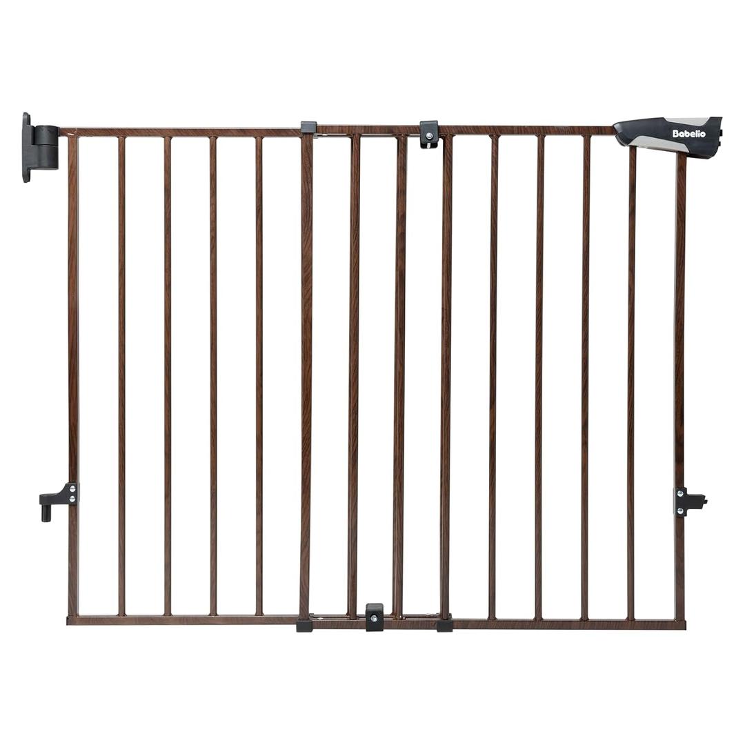 Babelio Baby Gate for Stairs & Doorways, 26-43" W 28" H No Bottom Bar| Easy Installation| One-Handed Operation| Auto-Close| Hardware Mount (Drill Needed) Safety Dog/Pet Gate (Black Wood Pattern)