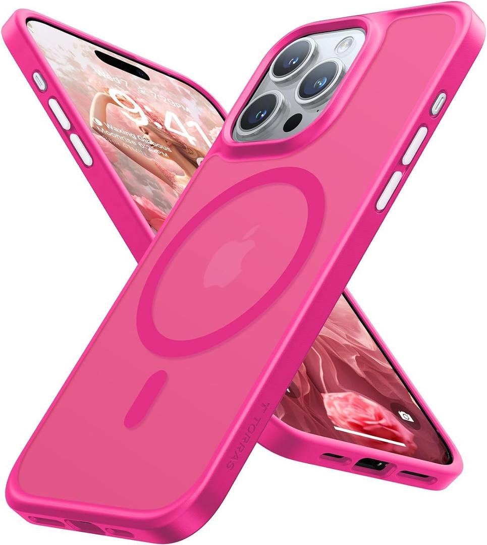 TORRAS Magnetic Guardian Designed for iPhone 14 Pro Max Case [Military Grade Drop Tested] [Compatible with MagSafe] Slim Translucent Matte Case for iPhone 14 Pro Max Phone Case 6.7", Hot Pink