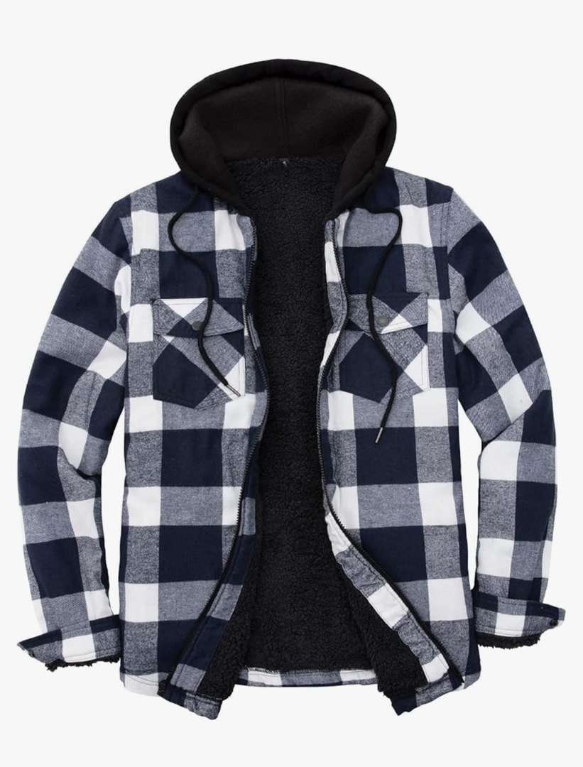 ZENTHACE Mens Sherpa Lined Flannel Shirt Jacket with Hood,Plaid Shirt-Jac,all Sherpa Lining S