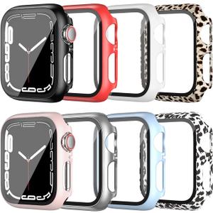 3 x 8 Pack Case for Apple Watch Series 7 45MM with Screen Protector, Hard PC Bumper and Ultra Thin Tempered Glass 2 in 1 Face Cover Anti Scratch Replacement Accessories for iwatch Series 7 45 mm