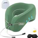 jiaao Travel Pillow Memory Foam Neck Pillow for Airplanes with Adjustable Neck Support, Includes Eye Mask, Earplugs & Storage Bag - Perfect for Flights, Road Trips, and Trains