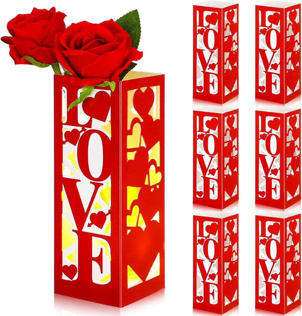 Tellingyou 6 Pcs Valentine's Day Table Centerpiece Decor Red Love Romantic Vase Tabletop Centerpiece Signs Boxes Valentines Decorations for Home Decor Gift Dining Room Table Wedding Anniversary Party