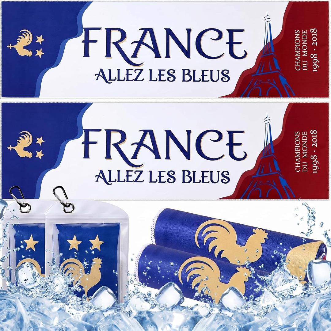 Flutesan National Flags Cooling Towels, 2/4/12 Pack Soccer Sport Team Neck Ice Towels, 40"x12" Reusable Yoga Towel with Pouch & Clips, Instant Chill for Soccer Practice & Tournament