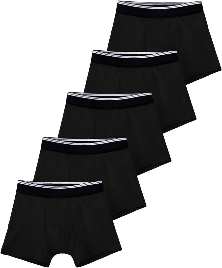 TIICHOO Boys Incontinence Underwear Washable Cotton Kids Incontinence Boxer Briefs 5 Pack (Black, L)