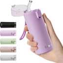 5oz Small Water Bottles with Straw, Mini Water Bottle with One-Hand Open Design, Leak-Proof Locking Lid for Hot&Cold Drinks, Small Travel Water Bottle - 100% Leakproof for School, Travel (Lilac)