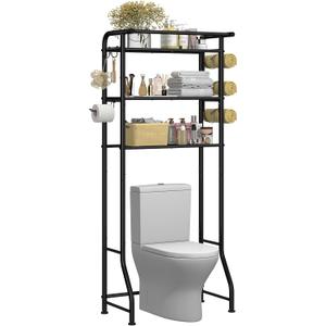 Simple Trending 3 Tier Over The Toilet Rack, Shelf Bathroom, Bathroom Stand Organizer Space Saver, Black