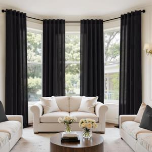 MIULEE Black Linen Curtains 90 Inch Long 4 Panels Light Filtering Window Drapes with Rod Pocket Back Tab for Living Room Bedroom Farmhouse Decor 42" W x 90" L Inches