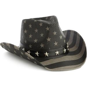 USA Straw American Flag Cowboy Hat for Men, Women, Looks Vintage Cowgirl Hat for Costume Party (Adult Size)