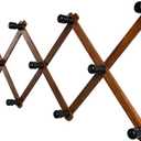 Accordion Wall Hanger, Wood Expandable Wall Mounted Hanger with 19 Hooks for Coats,Hats,Coffee Mug Ect,19Pegs, Walnut Color,Retro Style,14Inch