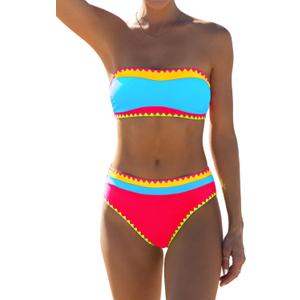 popvil Bikini Sets for Women Bandeau Swimsuits Strapless Two Piece Bathing Suits Neon Swimwear for Beach Vacation 2026 (Medium, Blue)
