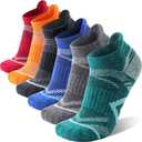 ANTSANG 6 Pairs Merino Wool Ankle Hiking Running Socks Compression Thick Cushion Breathable No Show Socks for Men Women (Large, Blue/Black/Green/Grey/Orange/Red)