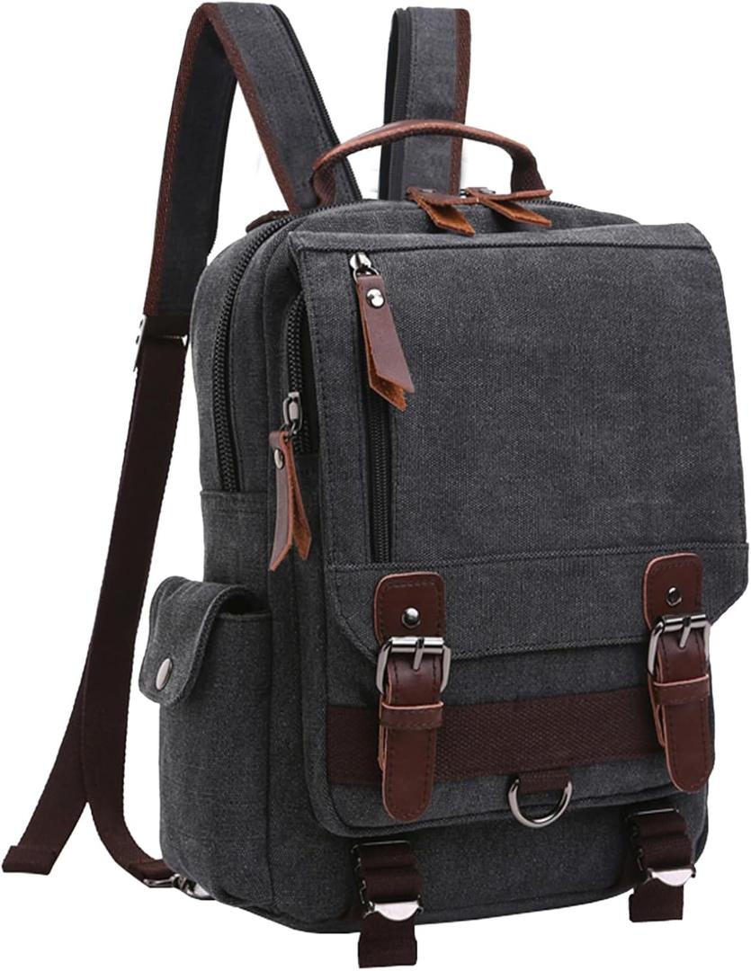 mygreen Canvas Cross Body Messenger Bag Shoulder Sling Backpack Travel Rucksack (Large with Zipper, Black With Shoulder Zipper)