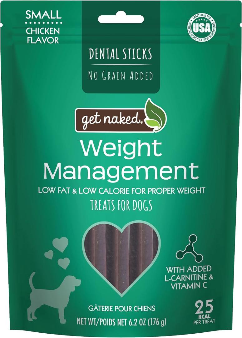 4 x Get Naked Grain Free 1 Pouch 6.2 Oz Weight Management Dental Chew Sticks, Small