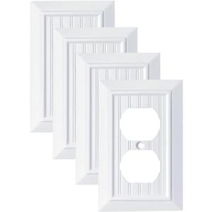 Pure White Classic Beadboard Wall Plates,Light Switch Covers,Electrical Outlet Covers, Switch Plates of Various Combination, Nature Bamboo Fiber Wall plate (1 Gang Duplex 4 Pack)