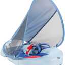 Mambobaby Baby Float with Canopy & Tail Non-Inflatable Baby Swim Float Upgrade Soft Infant Pool Float Sun Protection Newborn Pool Float 3-24 Months Skin-Friendly Material for Toddler Boys Girls (BLUE)
