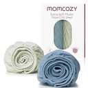 Momcozy Muslin Fitted Mini Crib Sheets, 38"x26", 2 Pack Soft Breathable Natural Cotton Baby Mattress Sheet, 360 Mattress Wrapping No Slip Boys Girls Neutral Toddler Bed Sheet, Grey Blue