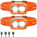 Blukar LED Headlamp,2000L Super Bright Rechargeable Headlight Flashlight with White&Red Light 2 Pack - Motion Sensor,Dimmable Brightness,8 Modes,Spotlight&Floodlight,IPX5 Waterproof for Camping-Orange