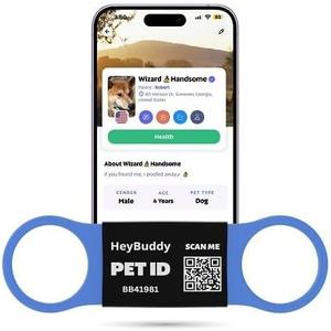 2 x HeyBuddy Slide Series - QR Code Smart Pet Tags for Dogs & Cats, Personalized Pet Tag Stores Multiple Information, Includes Passive Location Tracking, Real-Time Notification & Community Alerts (Large, Blue)