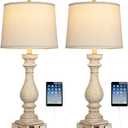 29" Farmhouse Table Lamp for Living Room Set of 2,Vintage Bedside Lamps with USB C+A Ports & AC Outlet,3-Way Dimmable Touch Nightstand Lamp for Bedroom, Beige