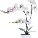 Faux Orchid in Vase Tall Artificial Orchid in Ceramic Vase Tall Silk Orchids with Stems Real Look Potted Fake Phalaenopsis Arrangement Centerpiece Table Decorations for Home Decor Indoor, White
