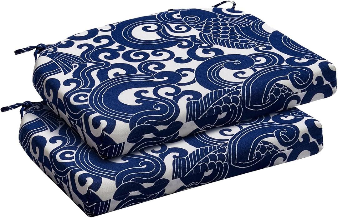 downluxe Outdoor Chair Cushions Set of 2 for Patio Furniture, Water-Resistant Patio Chair Cushions with Ties, High Density Foam Outdoor Seat Cushion, 17" X 16" X 2", Blue Carp