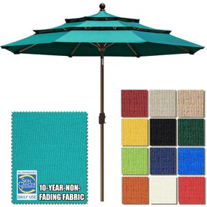 EliteShade USA 10-Year-Non-Fading 9ft 3-Tier Market Patio Umbrella, Commercial Grade Outdoor Table Umbrella with Crank Open, Windproof & UPF 50+ UV Protection, Heavy Duty Ventilation for Garden, Deck, Pool, Backyard, Beach & Bistro, Teal