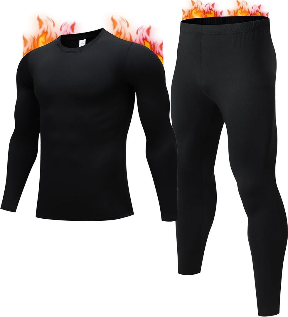 JZCreater Thermal Underwear for Men, Mens Long Johns Thermal Underwear Set, Fleece Lined Base Layer for Cold Weather (Black, XXXL)