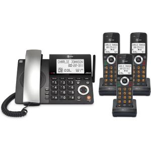 AT&T DECT 6.0 Corded/Cordless Home Phone with 3-Handset and Answering Machine, Smart Call Blocker, Caller ID, Large Backlit Display, Big Button, Speakerphone, Intercom: CL84318 (Charcoal Black)