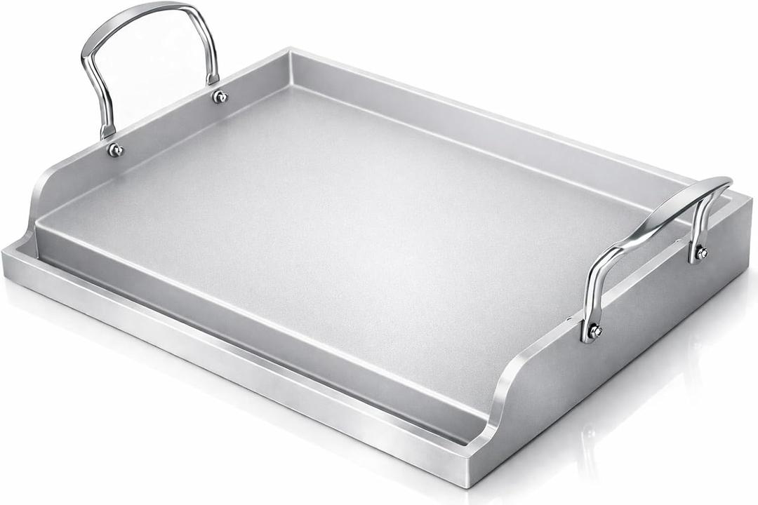 Utheer 17" x 13" Ceramic Nonstick Stainless Steel Griddle for Gas Grill, Charcoal, Oven, Stove Top Griddle, Non-Toxic, PFAS/PFOA/PTFE Free, Oven Up to 500F, for BBQ, Camping & Kitchen, Sliver