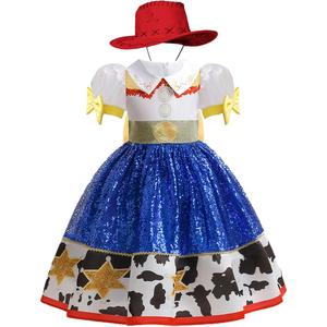 Jessie Dress for Little Girls Cowgirl Sequins Costume Dress Up Halloween Birthday Party Outfit with Hat (3-4T)