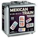 Queensell Mexican Train Dominoes Set with Numbers - Double 18 Dominos Set for Adults and Kids - Mexican Dominoes Train Game Night Games for Adults with Wooden Hub and Aluminum Case