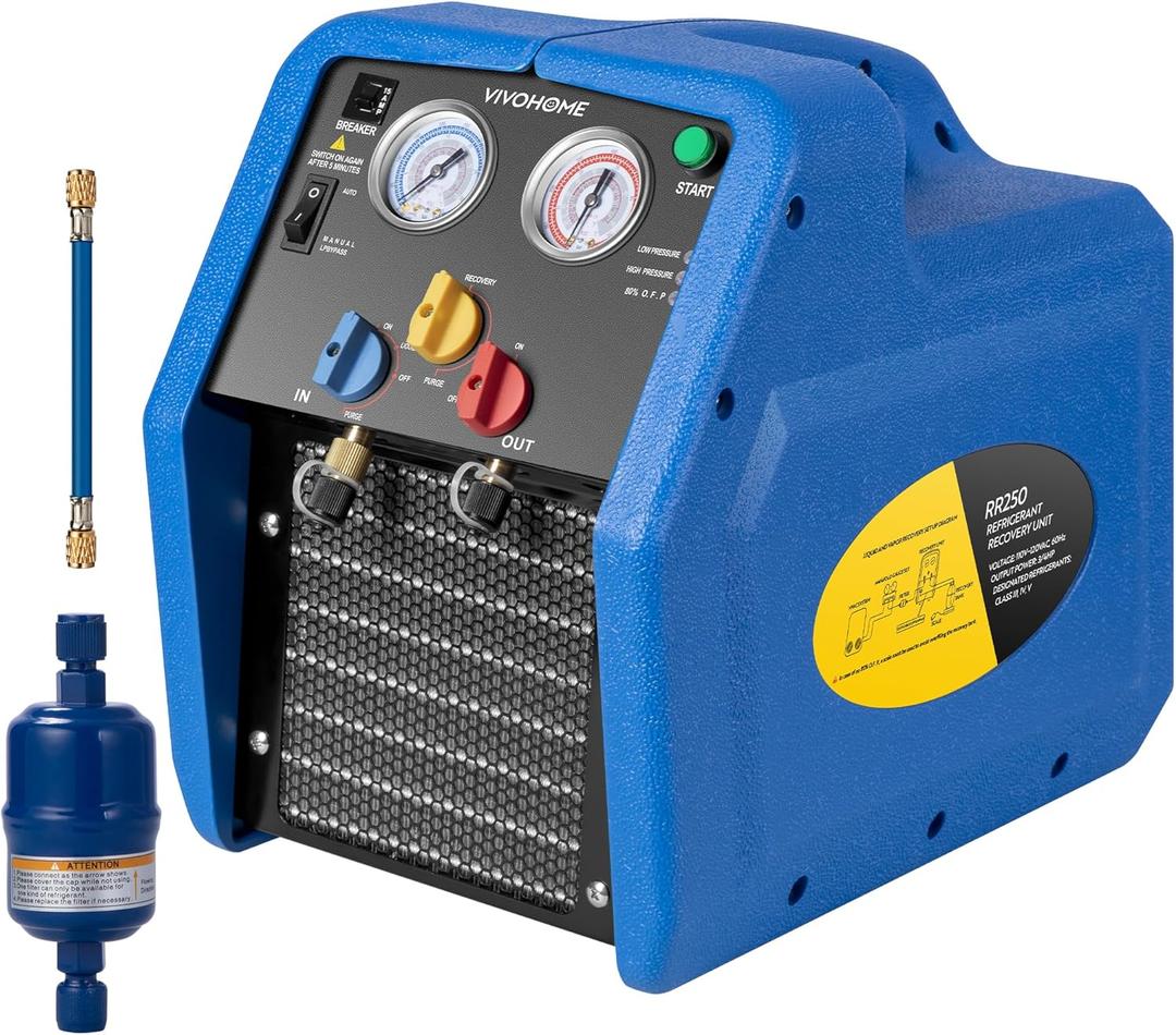 VIVOHOME R1234yf R32 R454B 3/4 HP Portable Refrigerant Recovery Machine Oil-Less, Freon Recycling Unit HVAC for Vapor Liquid Refrigerant, Car Air Conditioning