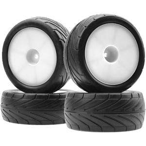 4Pack ShareGoo RC 85mm/3.34" Rubber Tires Front Rear Tyres 12mm Hex Wheel Compatible with Redcat HPI HSP Kyosho 1/10 RC Off-Road Car Buggy (White)