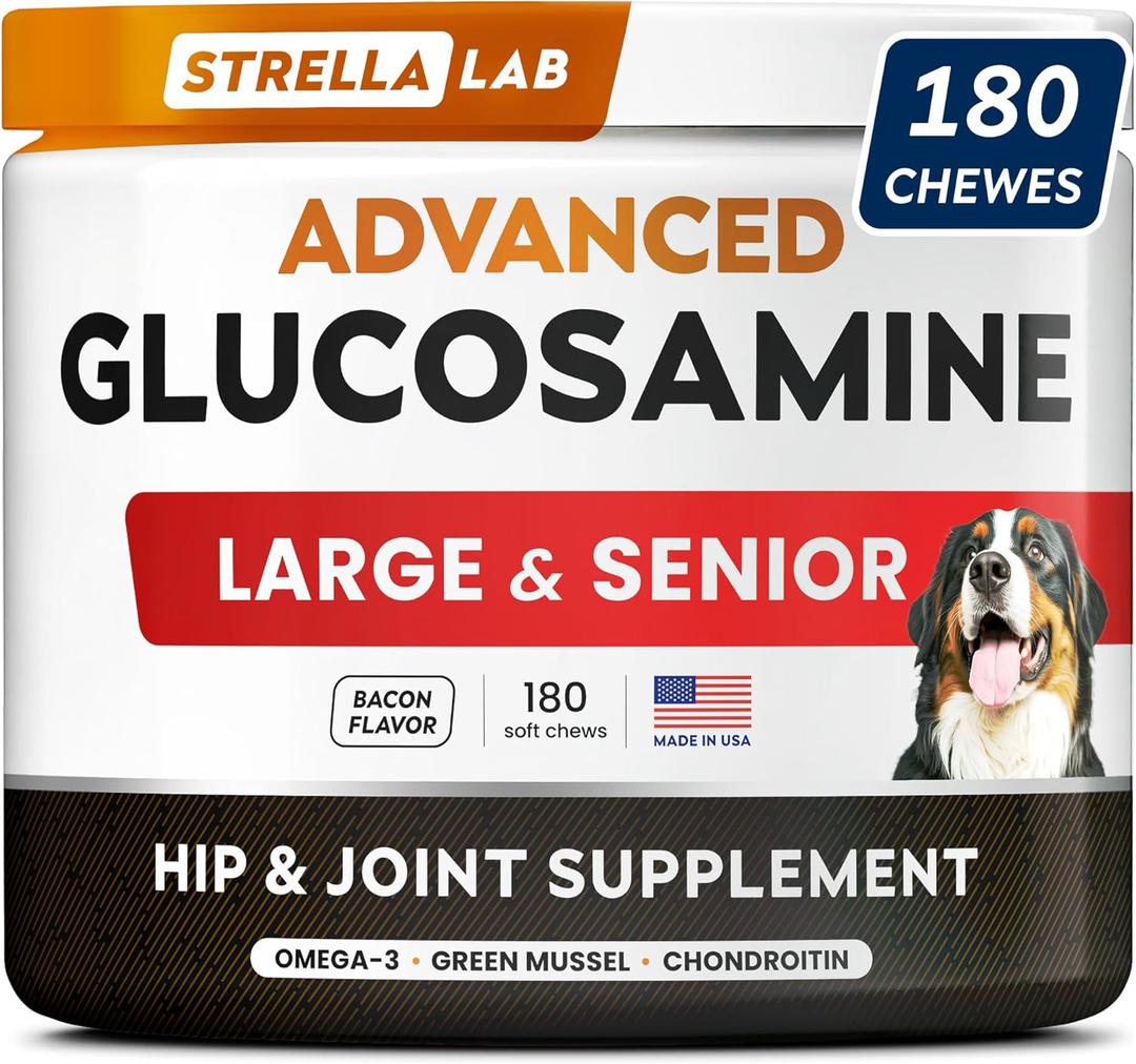 Advanced Glucosamine Chondroitin Joint Supplement for Dogs - Hip & Joint Pain Relief Pills - Green Lipped Mussel & Collagen - Large & Small Breed - Senior Dogs Joint Health - Bacon Flavor - 180ct BBD: 03/2028