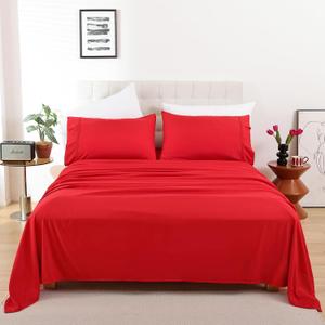 Whitney Home Textile Twin Size Sheet Set - Luxury Soft Comfy Bed Sheets, Breathable Cooling Hotel Bedding for Women, Men, Teens, Extra Deep Pocket, Easy-Fit, Oeko-Tex, Wrinkle Free 3 Piece - Red