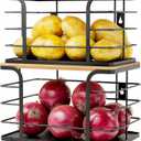 2 Pack Potato and Onion Storage Bin,Stackable Pantry Organizers and Storage with PP Liner and Bamboo Top,Kitchen Storage Organization Counter Basket for Fruits,Produce,Vegetable, Black